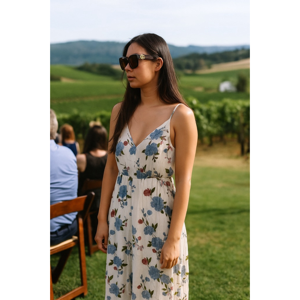 American Eagle Outfitters Women's Size 2 Ivory Floral V-Neck Adjustable Jumpsuit - Picture 15 of 16